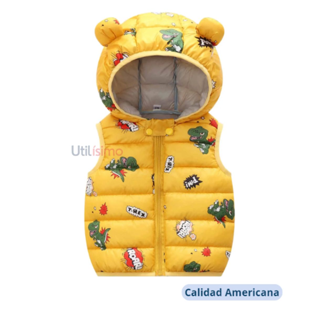JUMP KIDS - Parka Con Capucha Sin Mangas Niño Dinosaurio T-Rex Amarillo Jump Kids