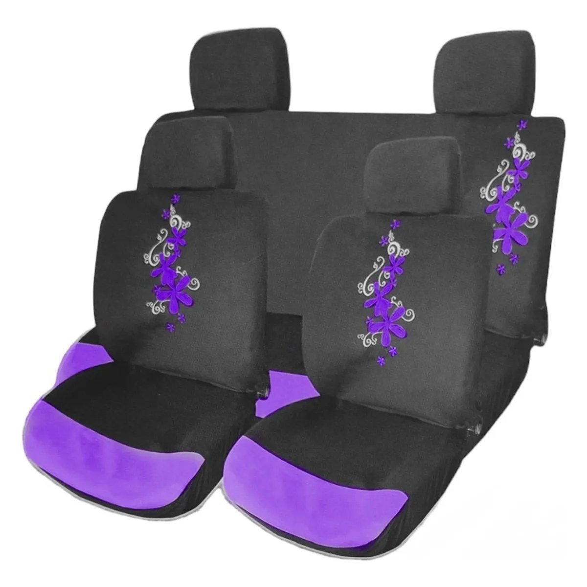GENERICO - Funda Cubre Asiento Flores 8pcs Auto Violeta Universal