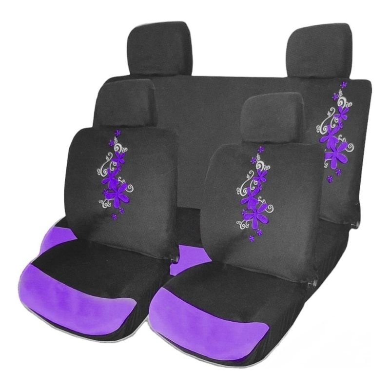 GENERICO - Funda Cubre Asiento Flores 8pcs Auto Violeta Universal