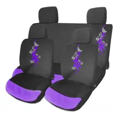 GENERICO - Funda Cubre Asiento Flores 8pcs Auto Violeta Universal