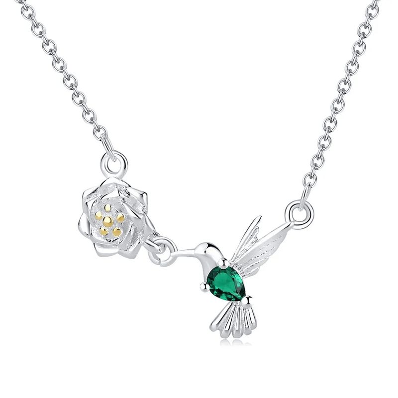 GENERICO - Collar Colibrí y Flor en plata 925