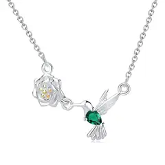 GENERICO - Collar Colibrí y Flor en plata 925