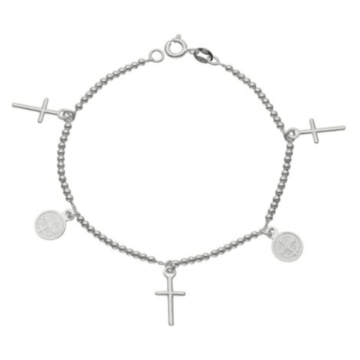 GENERICO - Pulsera con  Medallas San Benito y Cruces  en plata 925