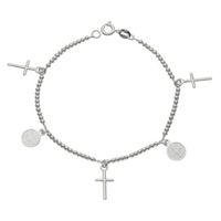Pulsera con Medallas San Benito y Cruces en plata 925