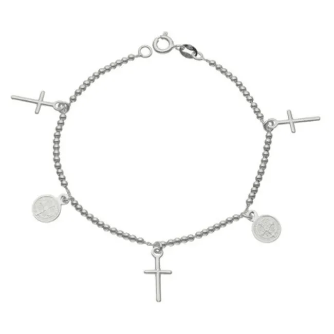 GENERICO - Pulsera con  Medallas San Benito y Cruces  en plata 925