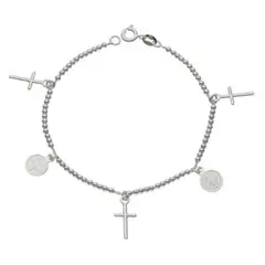 GENERICO - Pulsera con Medallas San Benito y Cruces en plata 925