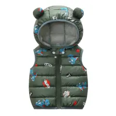 JUMP KIDS - Parka Con Capucha Sin Mangas Niño Dinosaurios Verde Oscuro