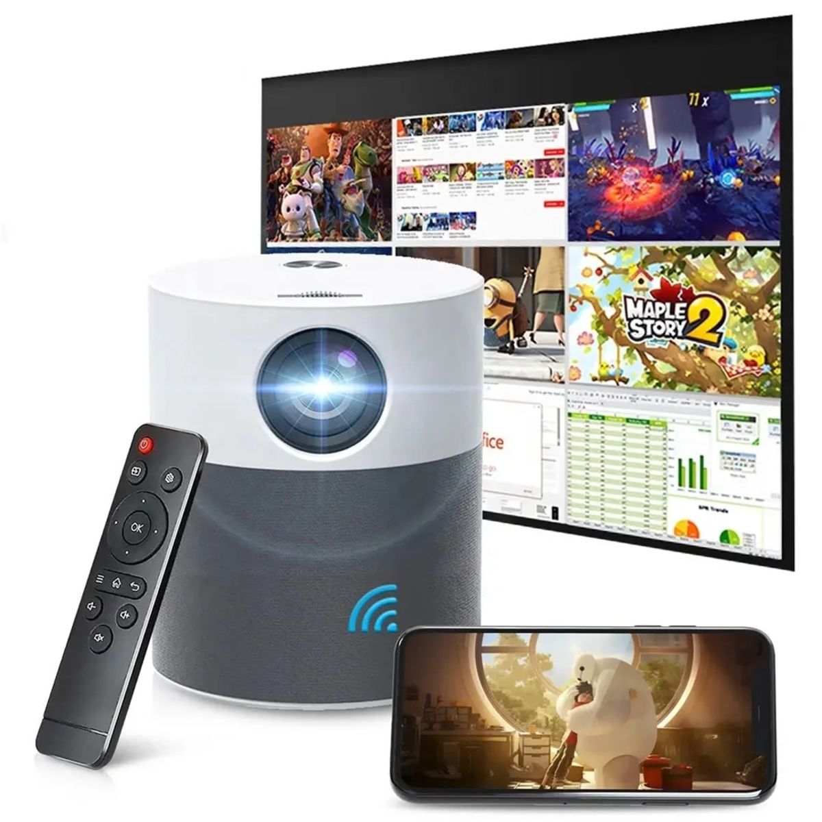 OEM - Proyector Funfoox Torre MS Miracast FHD 250” LED 4500Lm Wifi - Blanco