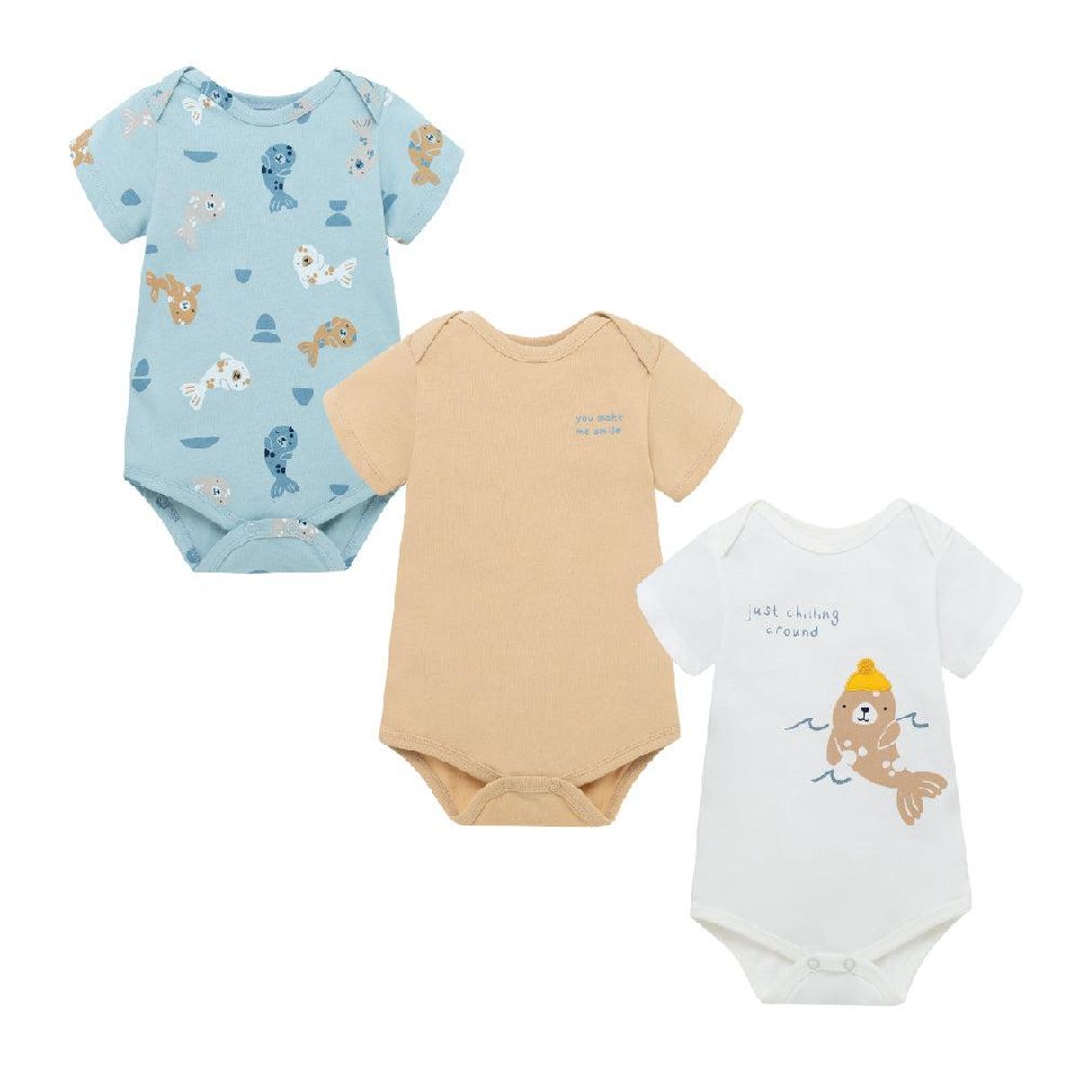 OFFCORSS - Set x3 Piluchos body foca y peces para recién nacido niño Chititos