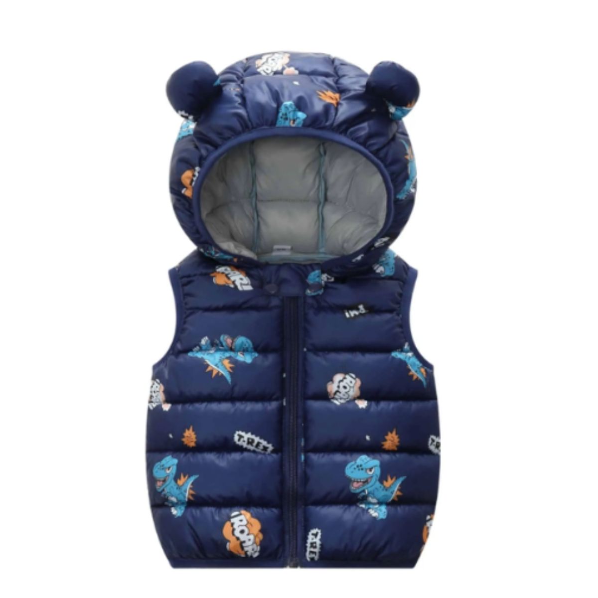 JUMP KIDS - Parka Capucha Sin Mangas Niño Dinosaurio T-Rex Azul Oscuro Jump Kids