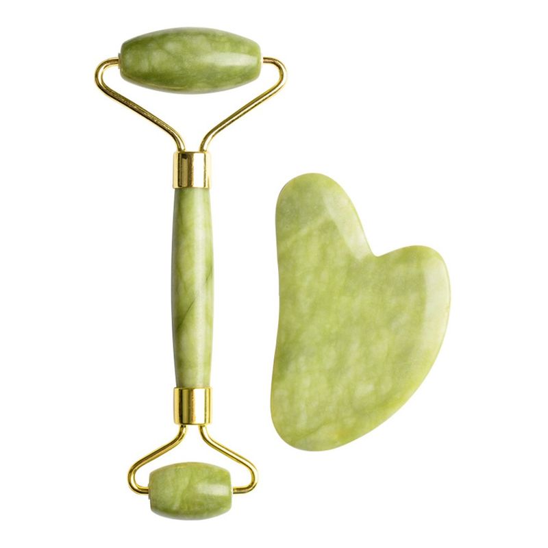 GENERICO - Rodillo Jade Masaje Facial Linfático + Piedra Gua Sha