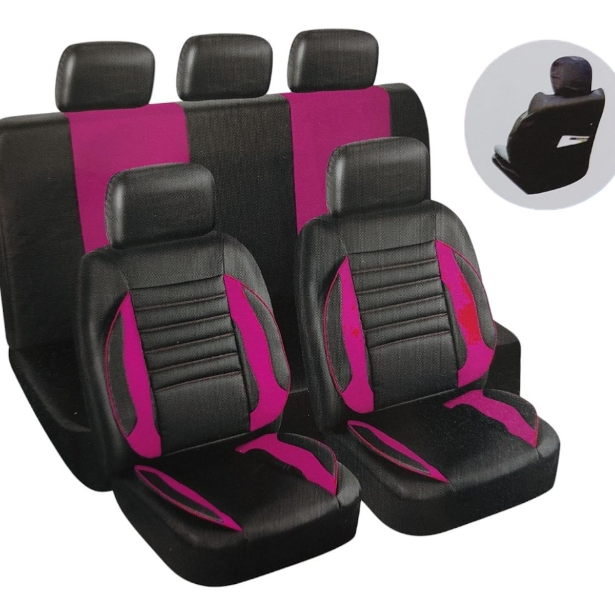 Funda Cubre Asiento 100% Eco Cuero + Bolsillo Auto 1703 Rosa, marca GENERICO - Foto Principal