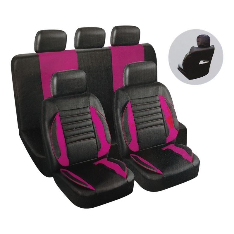 GENERICO - Funda Cubre Asiento 100% Eco Cuero + Bolsillo Auto 1703 Rosa