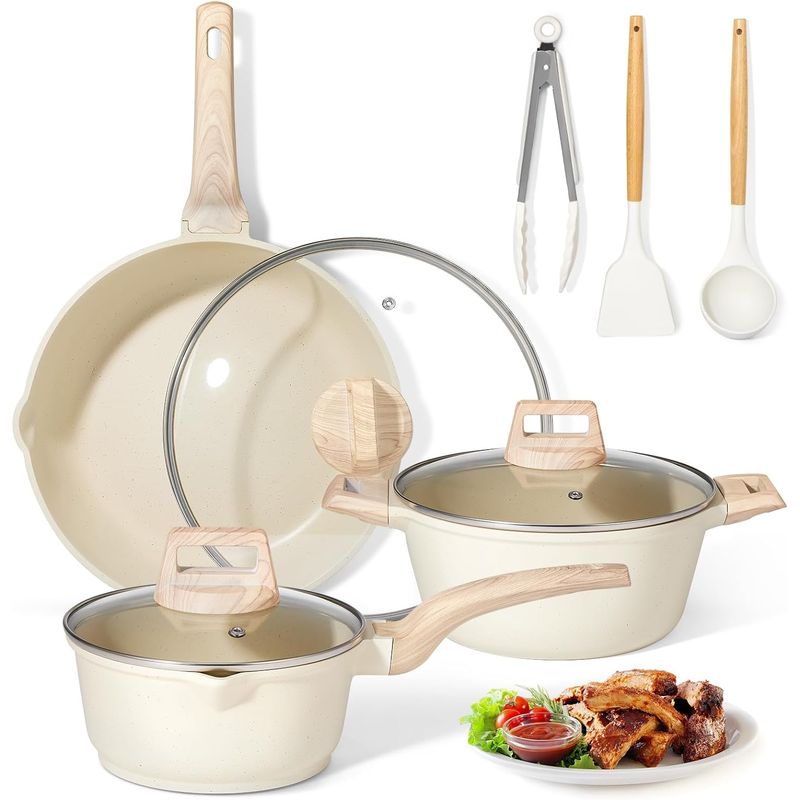YOMYM - Juego Sartén Antiadherente Olla Leche 18cm Olla Sopa 24cm Sartén 30cm