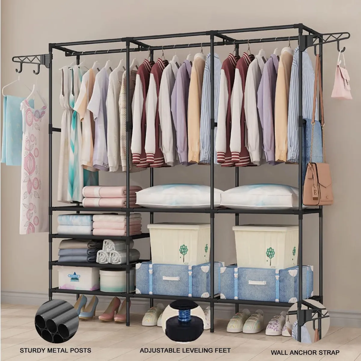 YOMYM - Closet Perchero De Pie Organizador De Metal Grande 160×36×170 cm