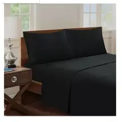 GENERICO - Conjunto De Sabanas Mas Fundas 2 Plazas 180 Hilos Negro