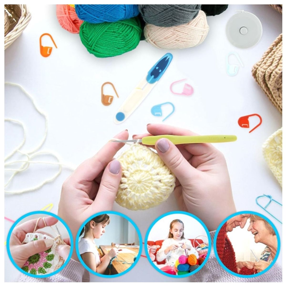 KUANGYE - Set Con Estuche Crochet Silicona Accesorios Para Tejer