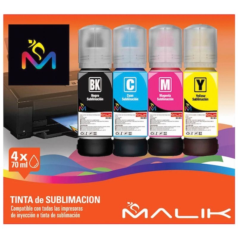 MALIK - Pack 4 Tintas sublimacion compatible Epson Ecotank L3560