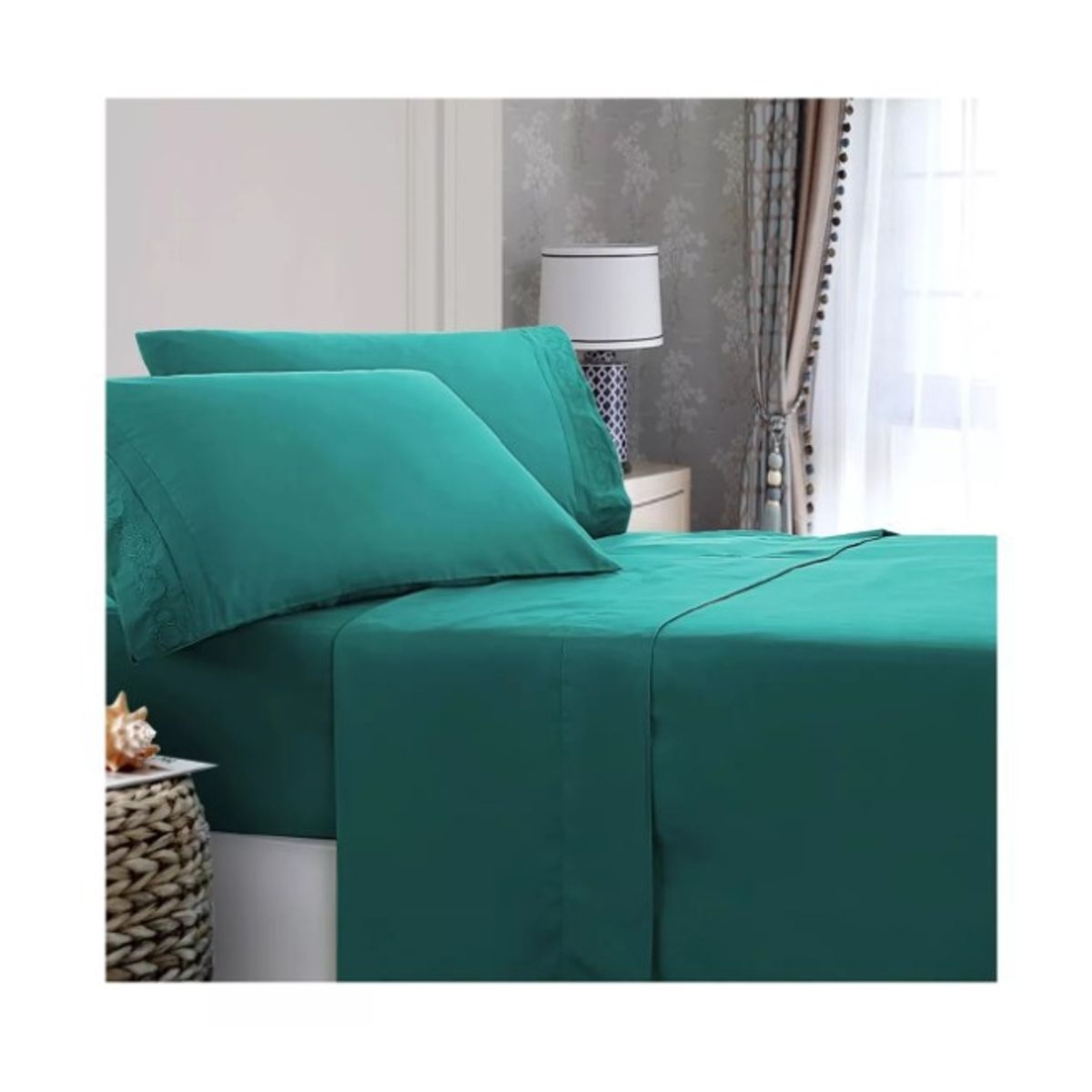 GENERICO - Juego De Sábanas Dos Plazas 4 Piezas Turquesa
