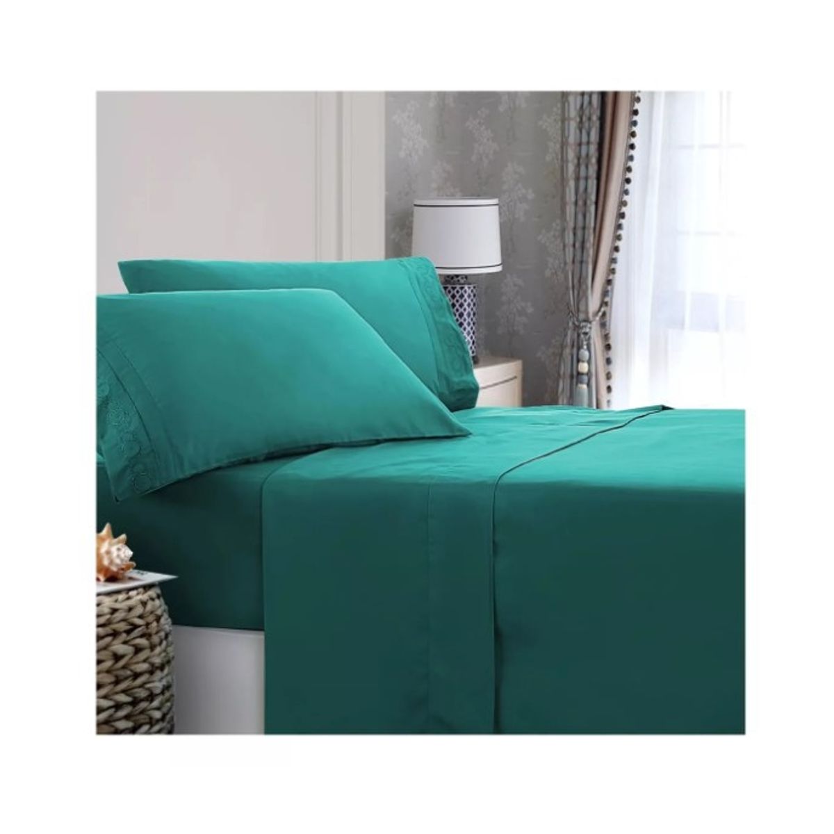 GENERICO - Juego De Sábanas Dos Plazas 4 Piezas Turquesa