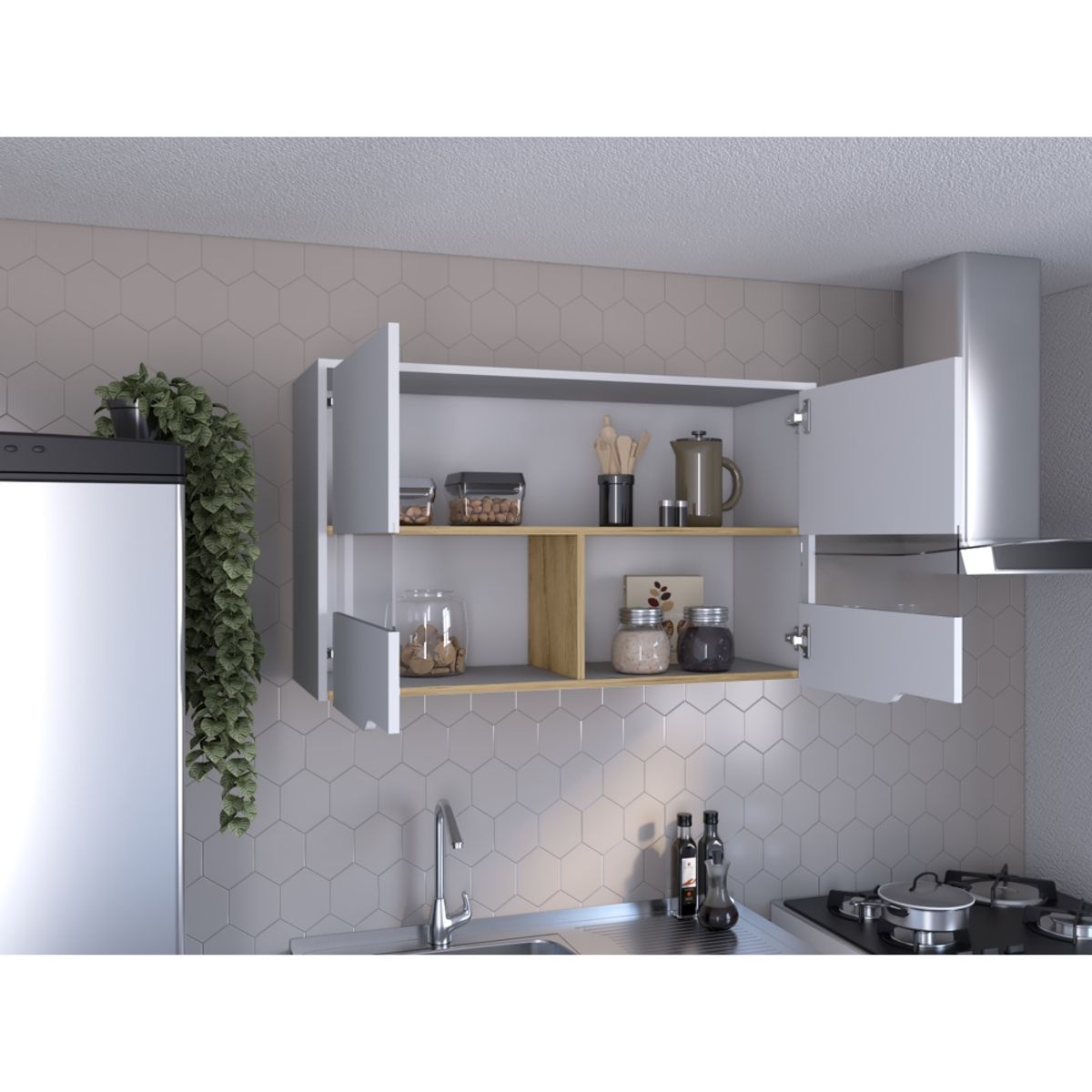 FMFURNITURE - Mueble Mural 2 Puertas - Blanco 113.5x63.1x36.1 cm