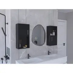 FMFURNITURE - Mueble Auxiliar Con 1 Puerta X2 Unidades - Negro 60.1x30x16 cm