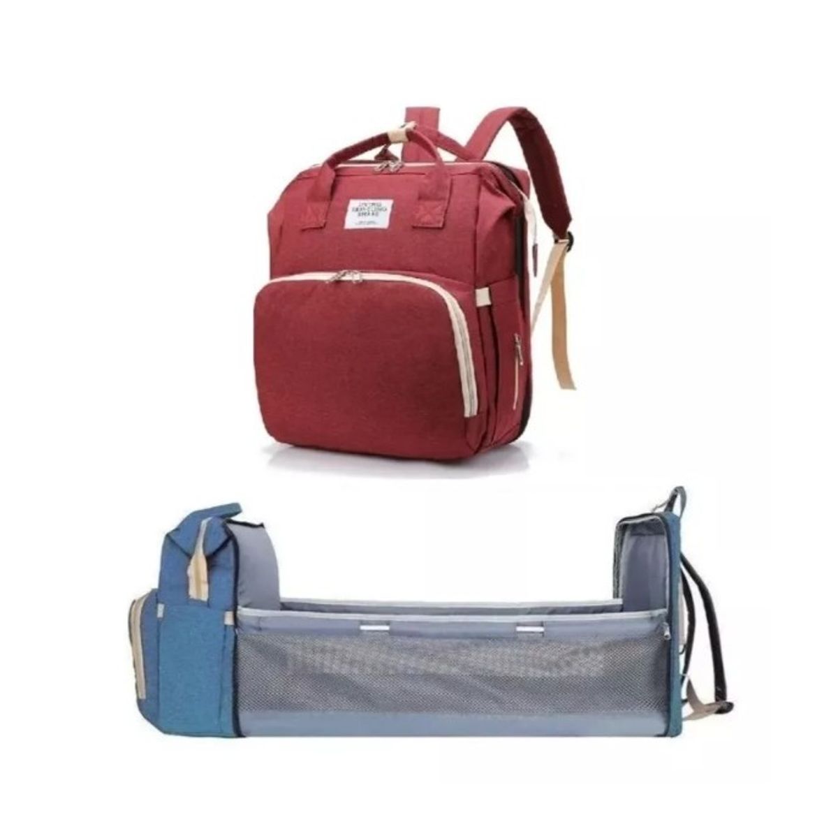 GENERICO - Mochila 3 En 1 Pañalera Cuna Y Mudador Portátil Para Bebés Burdeos