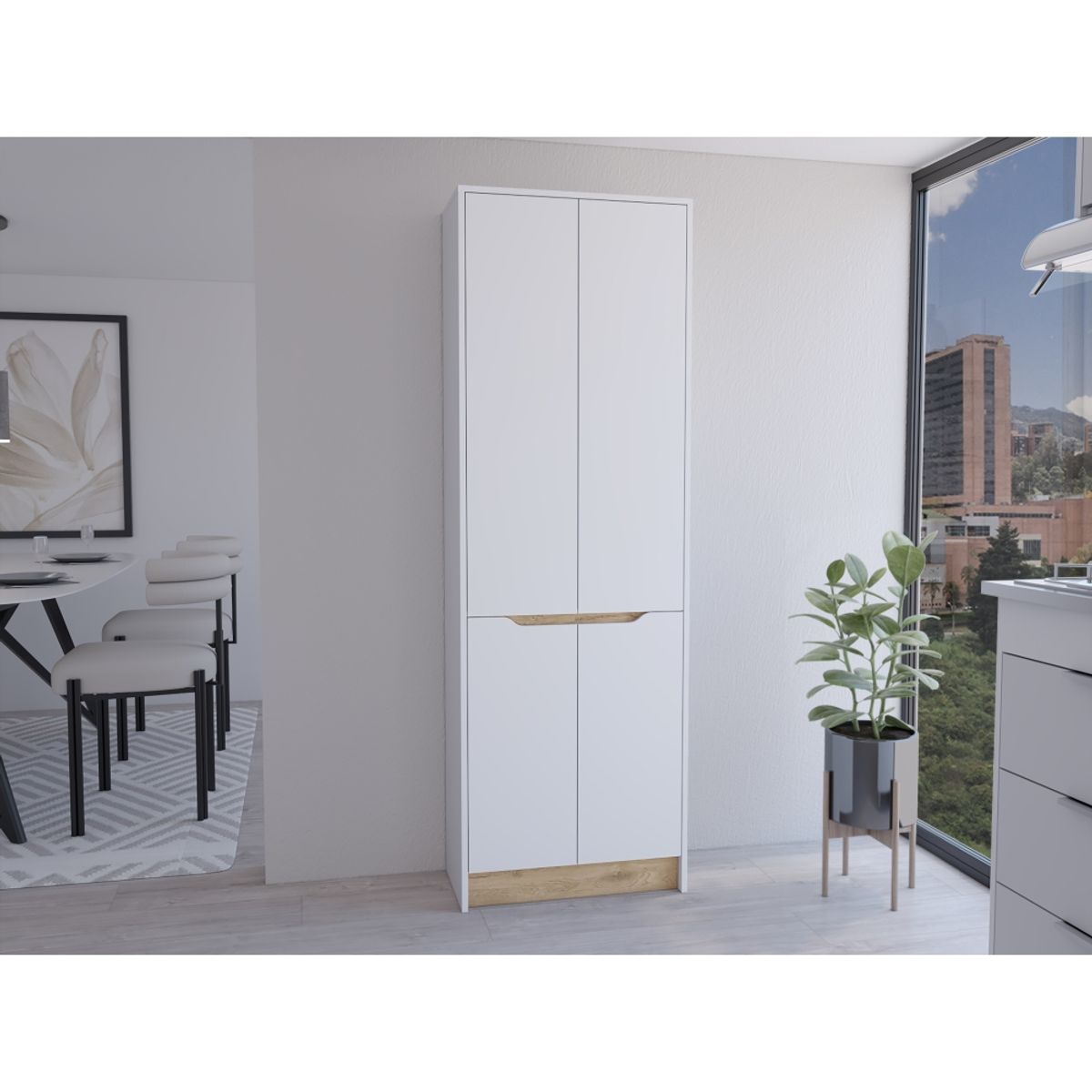 FMFURNITURE - Mueble Alacena 4 Puertas Blanco 205x70x35.8 cm