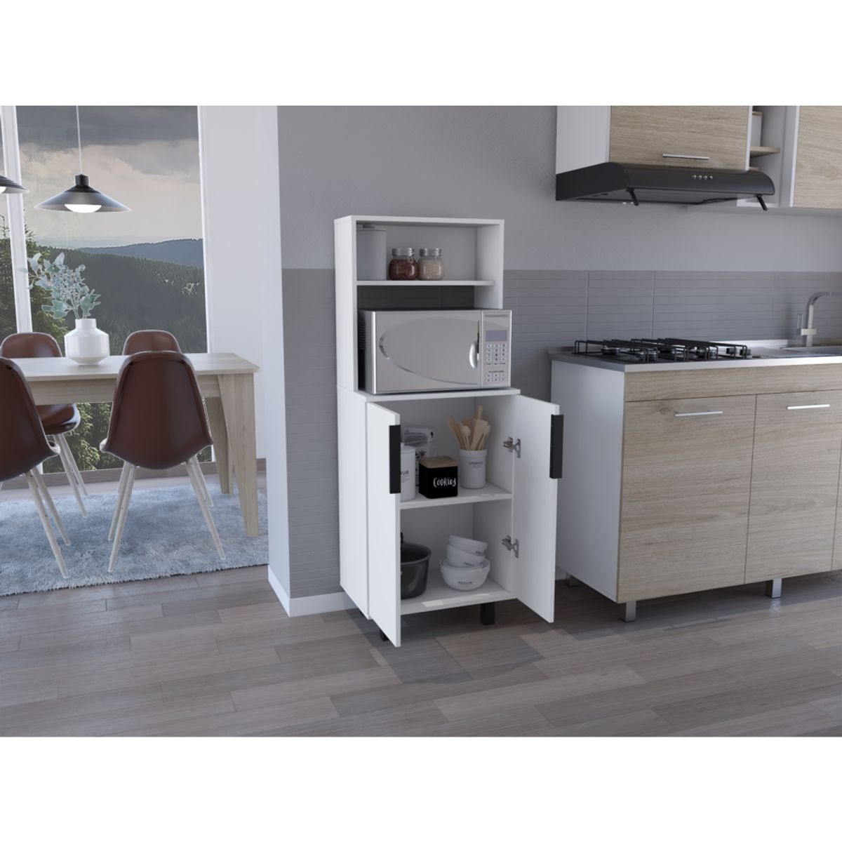 FMFURNITURE - Mueble Alacena 2 Puertas Blanco 140x54x35.2 cm