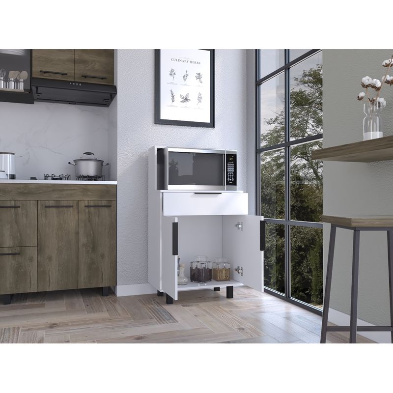 FMFURNITURE - Mueble Microondas 2 Puertas 1 Cajon Blanco 180x66x40 cm