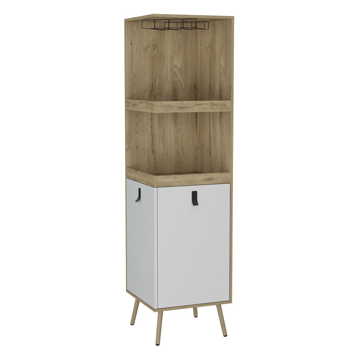 FMFURNITURE - Bar Esquinero 6 Botelleros Y 2 Puertas Fm-012C Café Claro Y Blanco