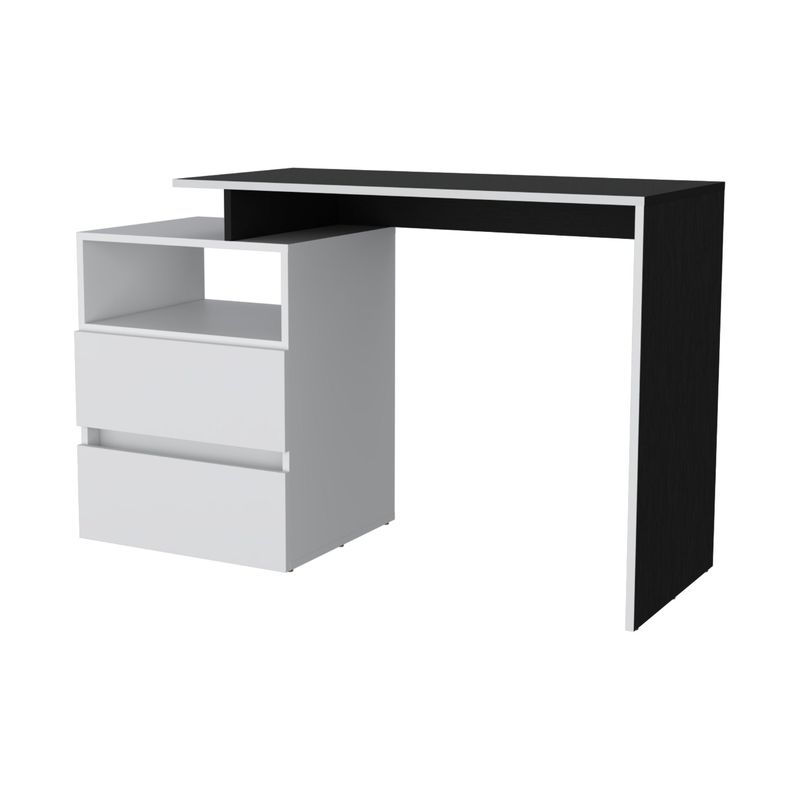 FMFURNITURE - Escritorio 2 Cajones Negro y Blanco 75x120x44.1 cm