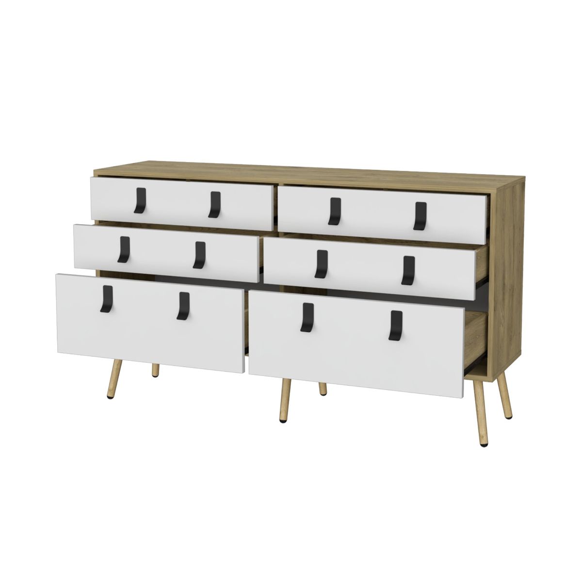 FMFURNITURE - Comoda Doble 6 Cajones Café Claro y Blanco 75x130x35 cm…