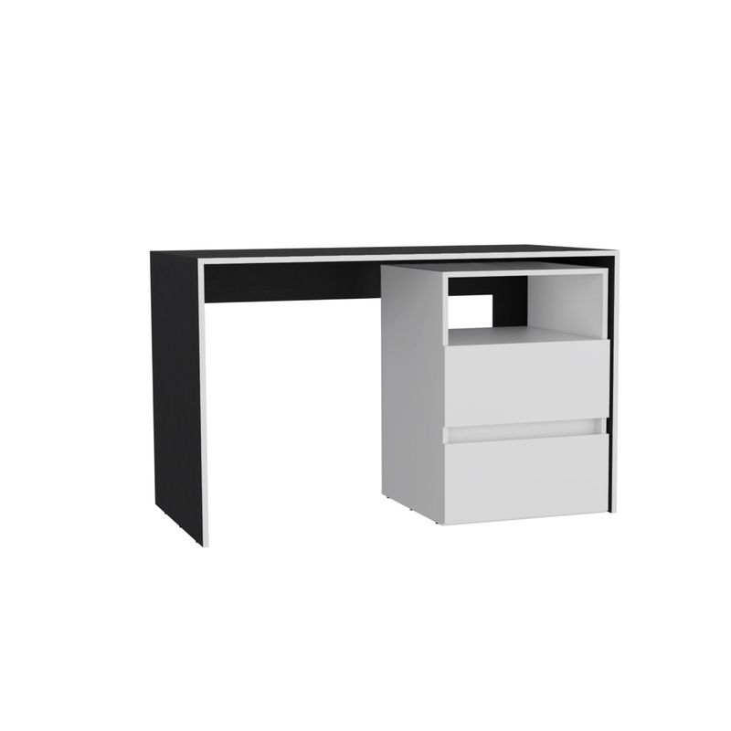 FMFURNITURE - Escritorio 2 Cajones - Blanco y Negro 75x120x60 cm