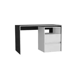 FMFURNITURE - Escritorio 2 Cajones - Blanco y Negro 75x120x60 cm