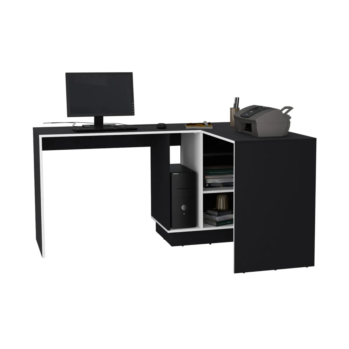 FMFURNITURE - Escritorio en L - Blanco 76.5x116.5x151.6 cm