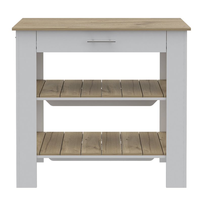 FMFURNITURE - Isla De Cocina 2 Repisas 1 Cajón - Blanco 93.4x101.7x50.8 cm.