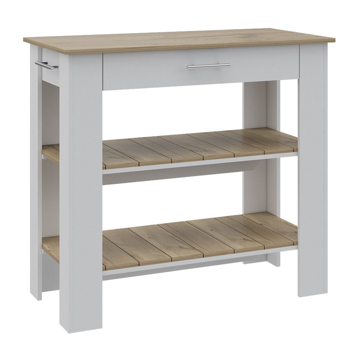 FMFURNITURE - Isla De Cocina 2 Repisas 1 Cajón - Blanco 93.4x101.7x50.8 cm…