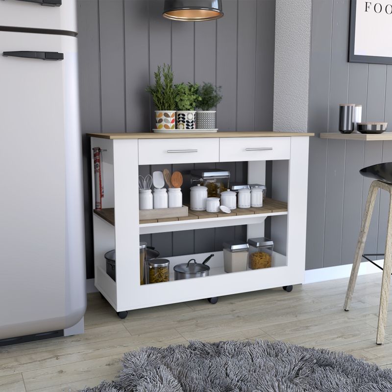 FMFURNITURE - Isla De Cocina 2 Cajones Blanco 160.7x70x36.3 cm