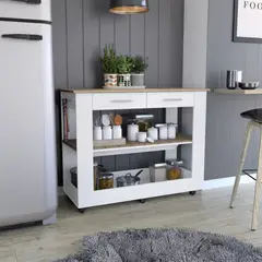 FMFURNITURE - Isla De Cocina 2 Cajones Fm-008B Blanco