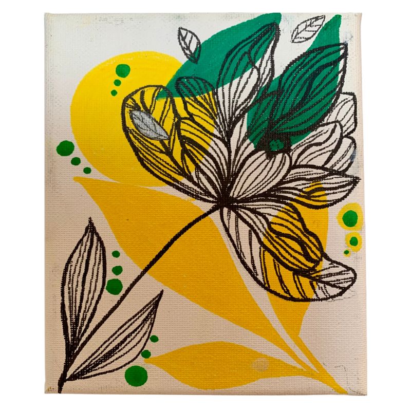 GENERICO - CUADRO DE TELA  FLOR DECÓ AMARILLO VERDE NEGRO
