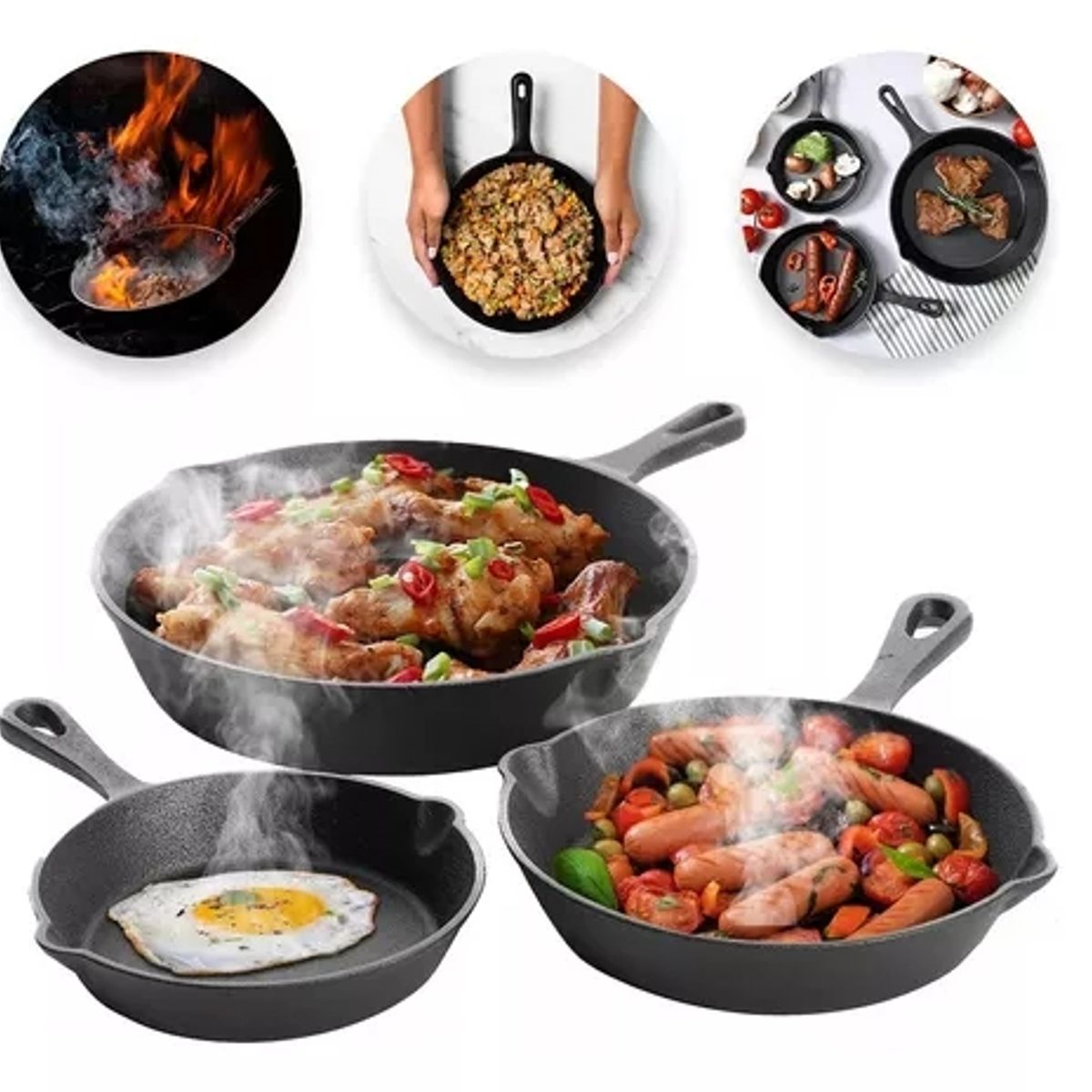 GENERICO - Sarten Hierro Fundido Sartene Antiadherente Juego De 3piezas