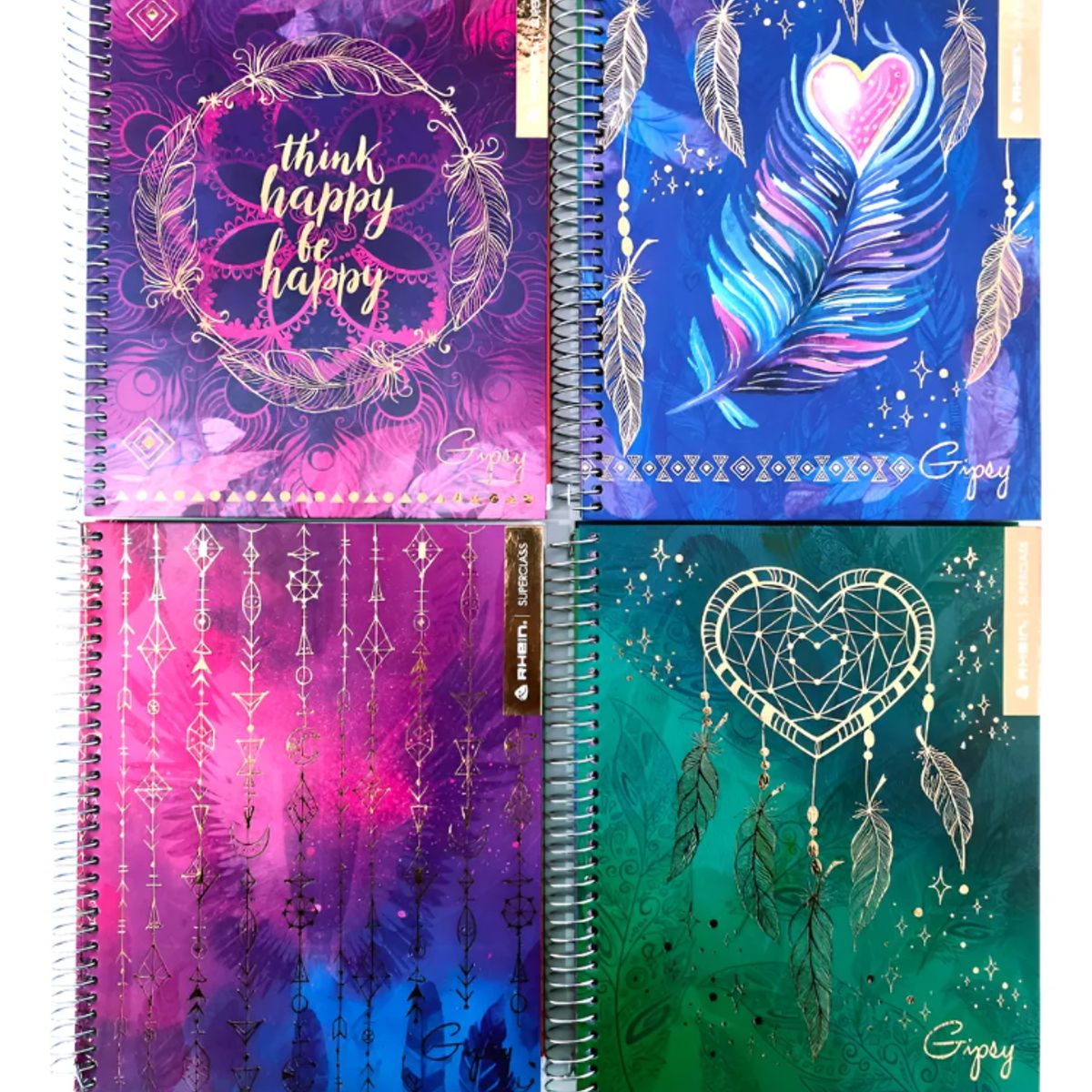 RHEIN - Pack 5 Cuadernos Gipsy Medio Oficio 150 Hojas Tapa Dura