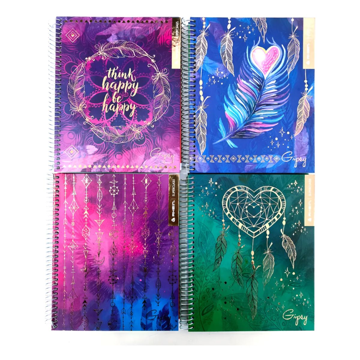 RHEIN - Pack 5 Cuadernos Gipsy Medio Oficio 150 Hojas Tapa Dura