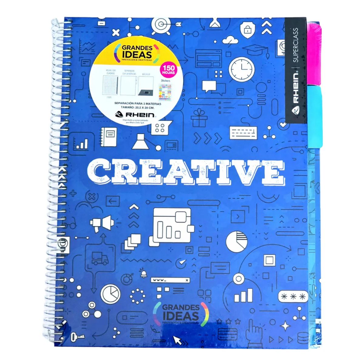 RHEIN - Pack 5 Cuadernos Grandes Ideas Carta 150 Hojas Tapa Dura