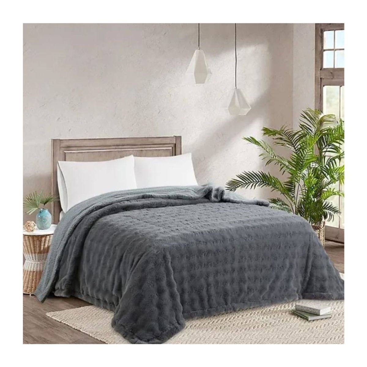 GENERICO - Frazada Térmica Pelo Conejo 230 x 250 Cm - Gris