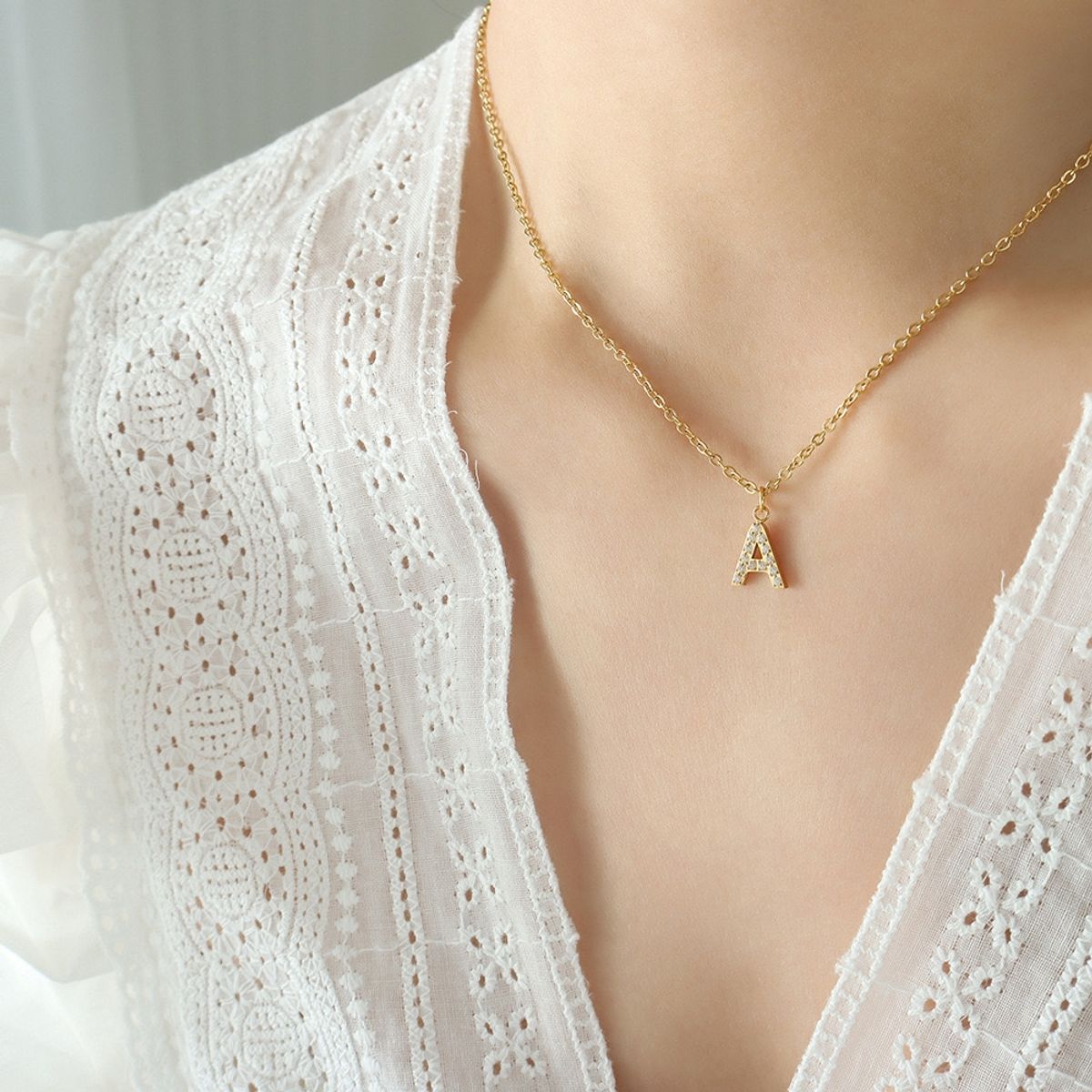 LUX JOYAS - Collar Baño Oro 18k Letra Inicial A Brillitos