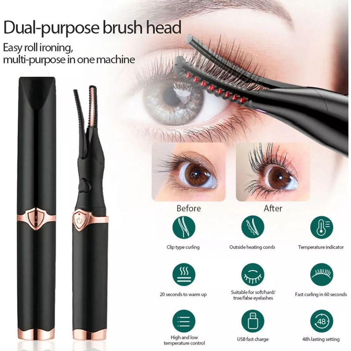 KUANGYE - Rizadora De Pestañas Térmico Eléctrica Con Usb Recargable