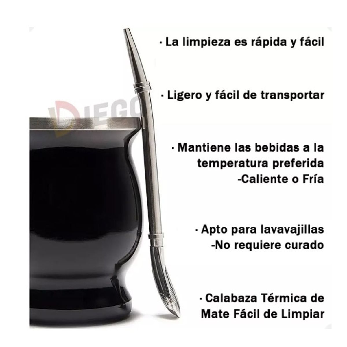 GENERICO - Taza De Con Bombilla Y Cepillos Set Acero Inoxidable 230ml Blanco