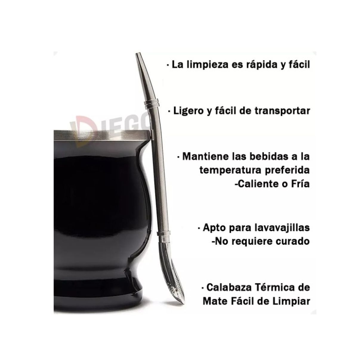 GENERICO - Taza De Con Bombilla Y Cepillos Set Acero Inoxidable 230ml Blanco